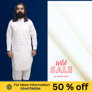 Alkaram Men’s cotton off white color Unstitched Suit for Summer